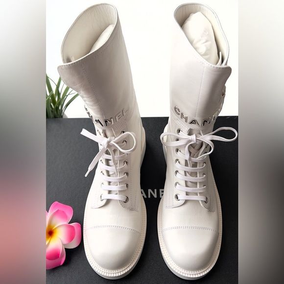 CHANEL Paradise Lace Up Buckle Boots Sz. 37 - Picture 14 of 15